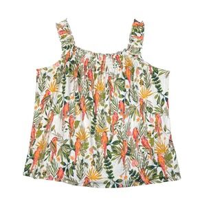 LAUREN CONRAD Smocked Sleeveless Top Womens 2X Crinkle Texture Stretchy Tropical